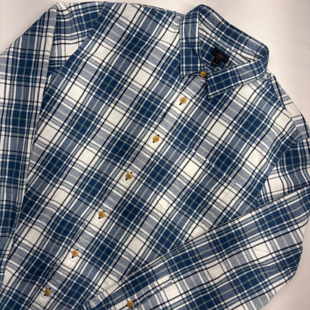 J.Crew Mens Blue White Plaid Long Sleeve Button Down Shirt Large Pocket L